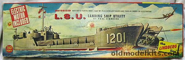 Lindberg 1/100 LSU Landing Ship Utility with Tank Motorized, 709-249 plastic model kit